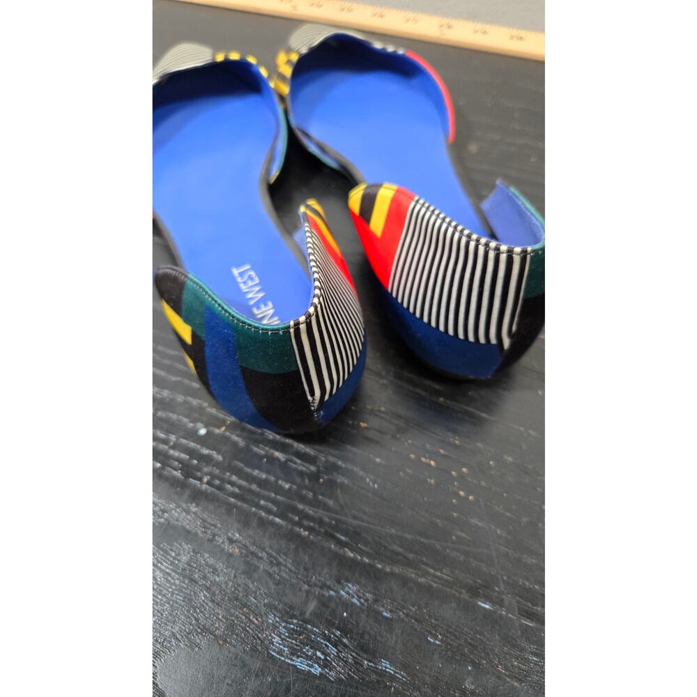 Nine West Black White Striped Flats with Blue, Yellow & Red Accents - Picture 3 of 6